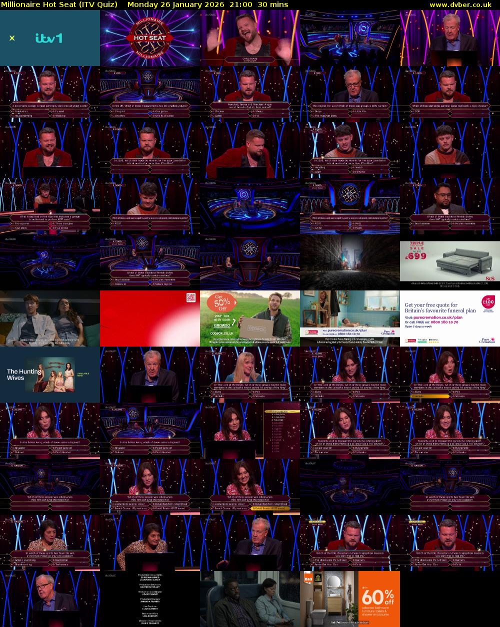Millionaire Hot Seat (ITV Quiz) Monday 26 January 2026 21:00 - 21:30
