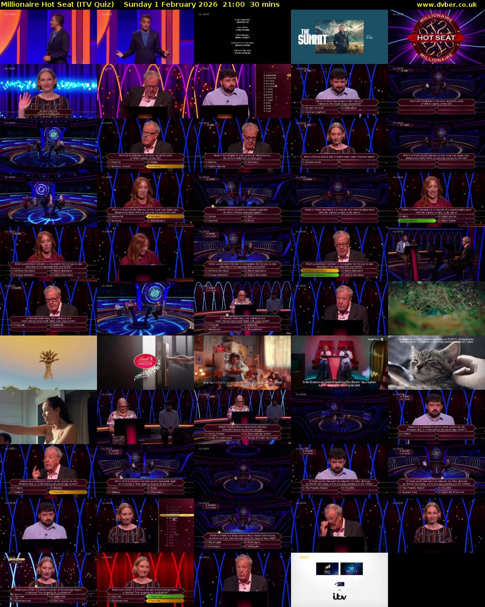 Millionaire Hot Seat (ITV Quiz) Sunday 1 February 2026 21:00 - 21:30