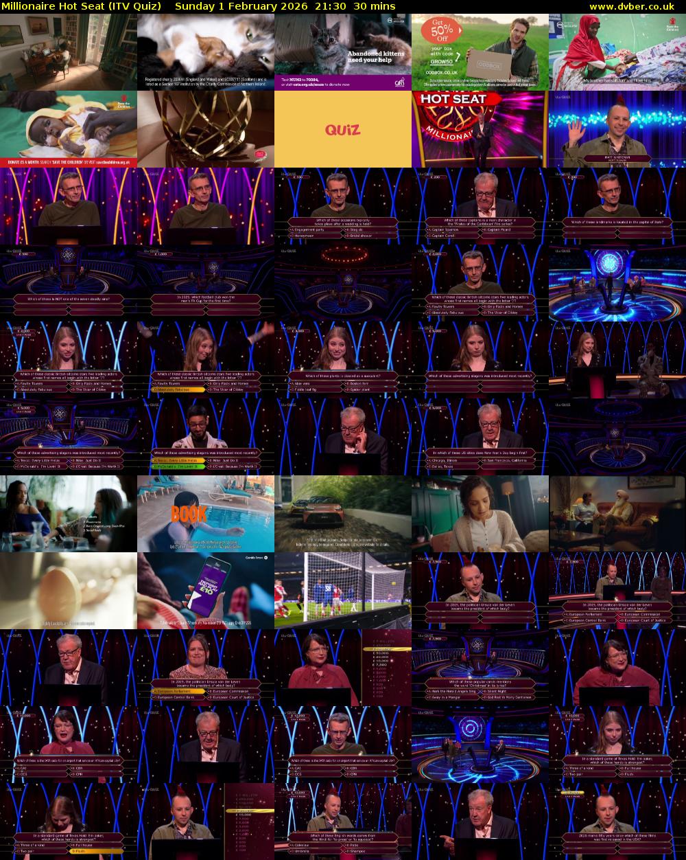 Millionaire Hot Seat (ITV Quiz) Sunday 1 February 2026 21:30 - 22:00