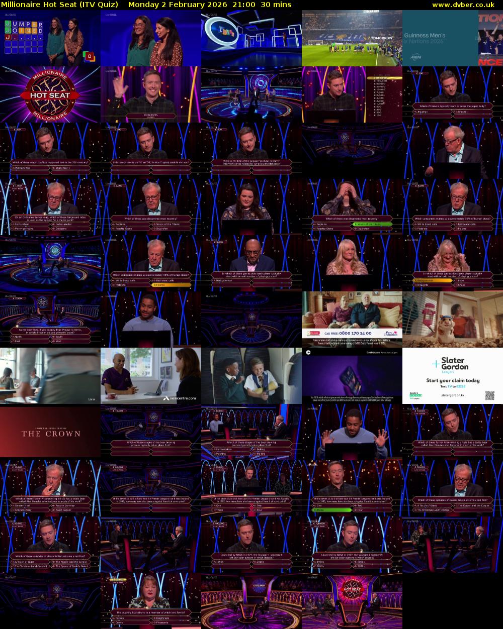 Millionaire Hot Seat (ITV Quiz) Monday 2 February 2026 21:00 - 21:30