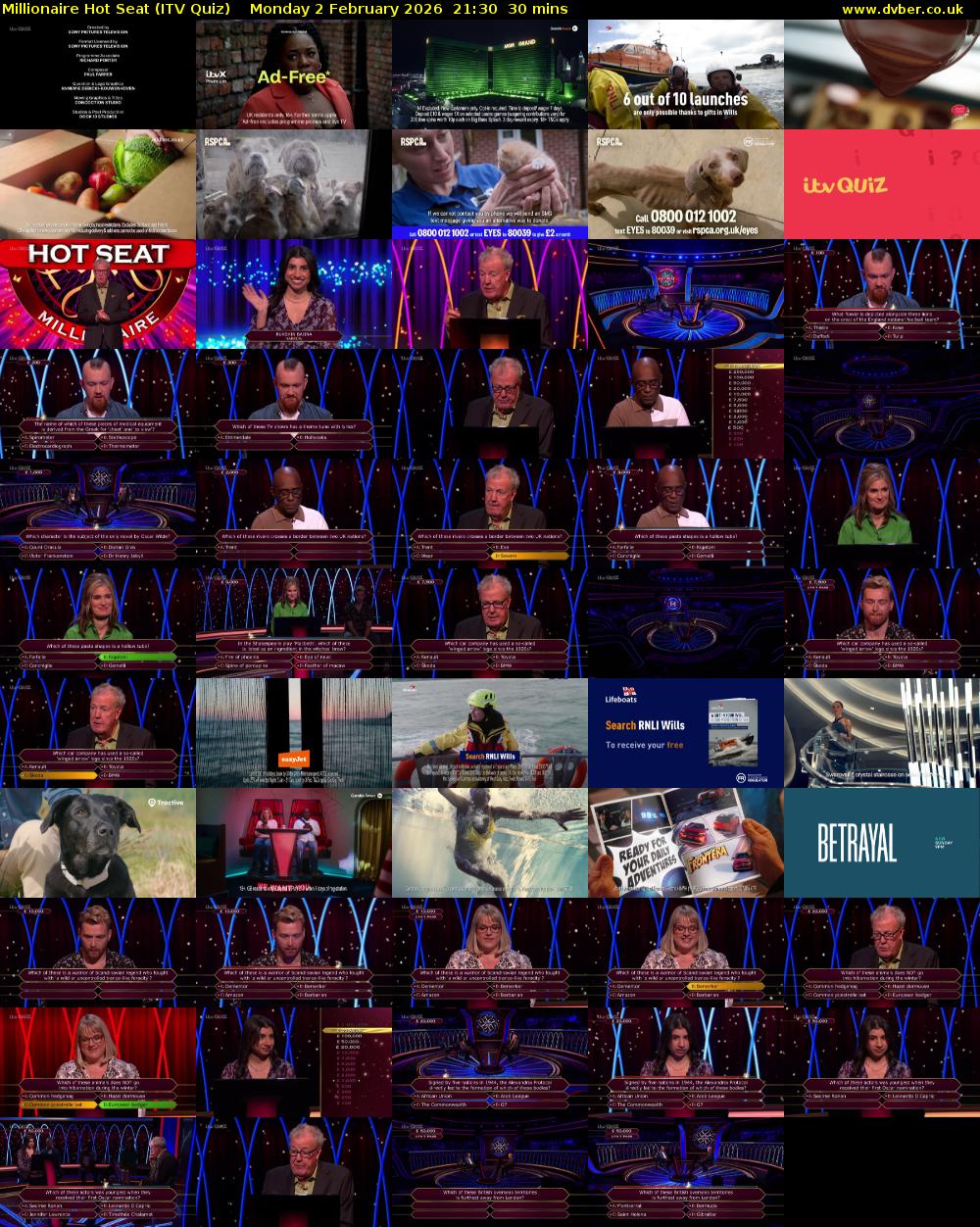 Millionaire Hot Seat (ITV Quiz) Monday 2 February 2026 21:30 - 22:00