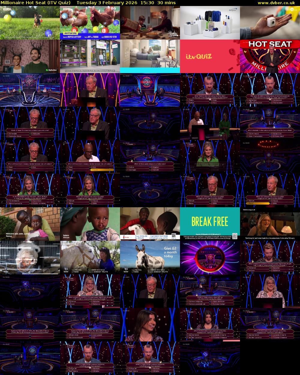 Millionaire Hot Seat (ITV Quiz) Tuesday 3 February 2026 15:30 - 16:00