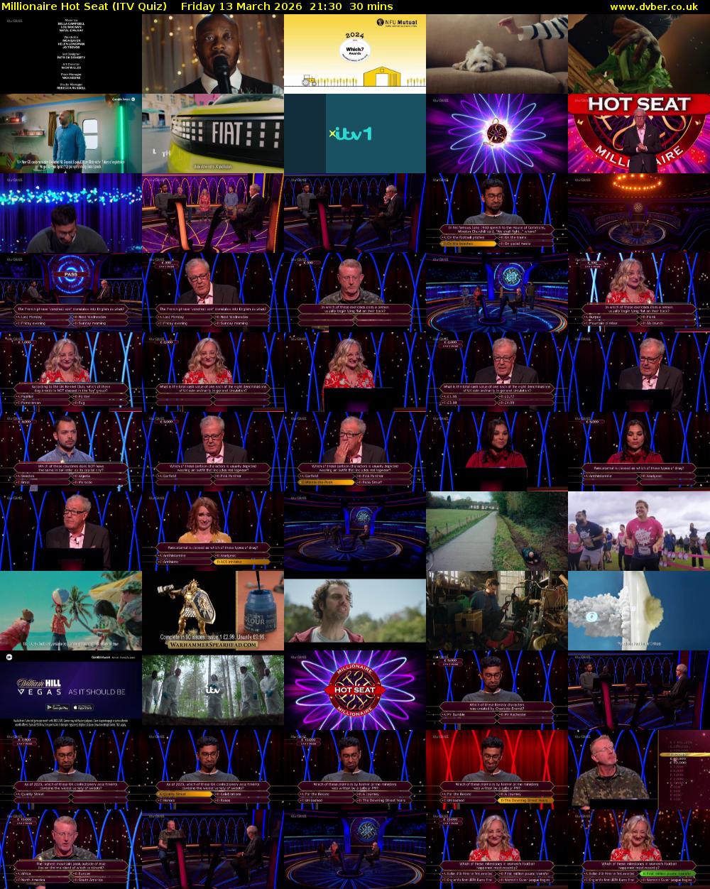Millionaire Hot Seat (ITV Quiz) Friday 13 March 2026 21:30 - 22:00