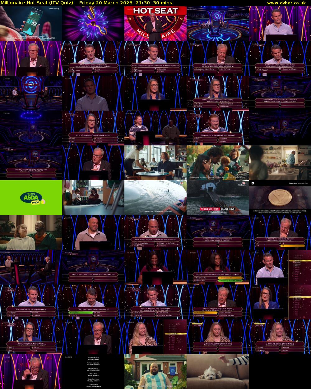 Millionaire Hot Seat (ITV Quiz) Friday 20 March 2026 21:30 - 22:00