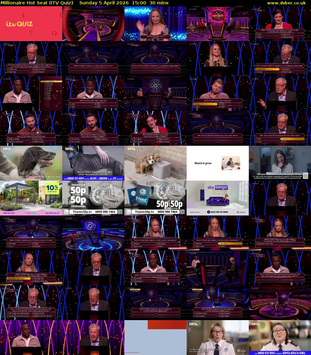 Millionaire Hot Seat (ITV Quiz) Sunday 5 April 2026 15:00 - 15:30