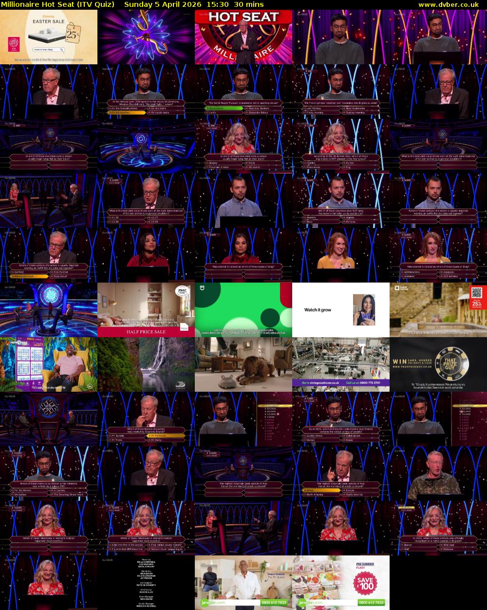 Millionaire Hot Seat (ITV Quiz) Sunday 5 April 2026 15:30 - 16:00