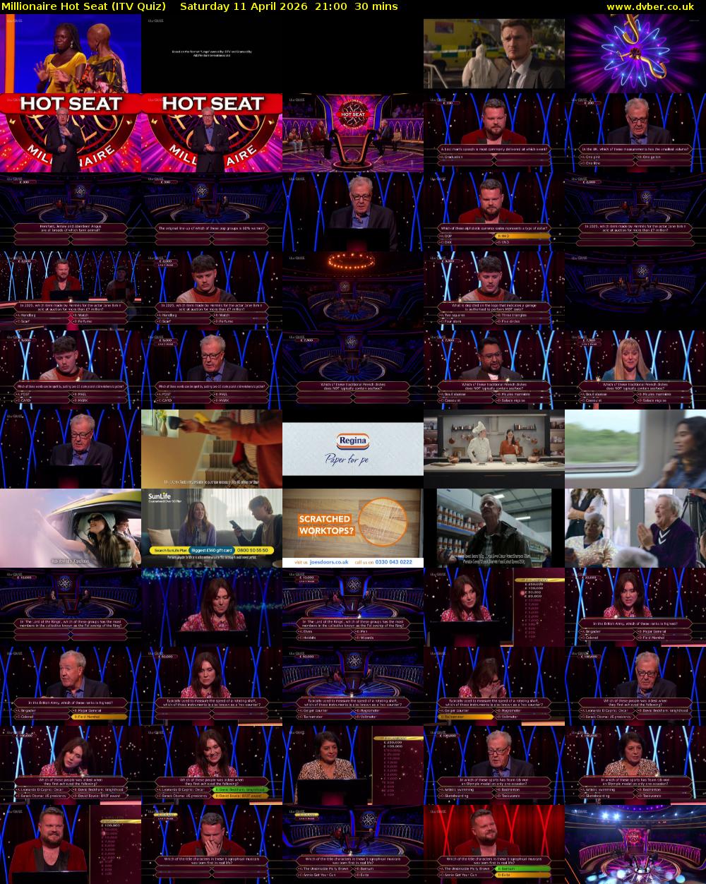 Millionaire Hot Seat (ITV Quiz) Saturday 11 April 2026 21:00 - 21:30