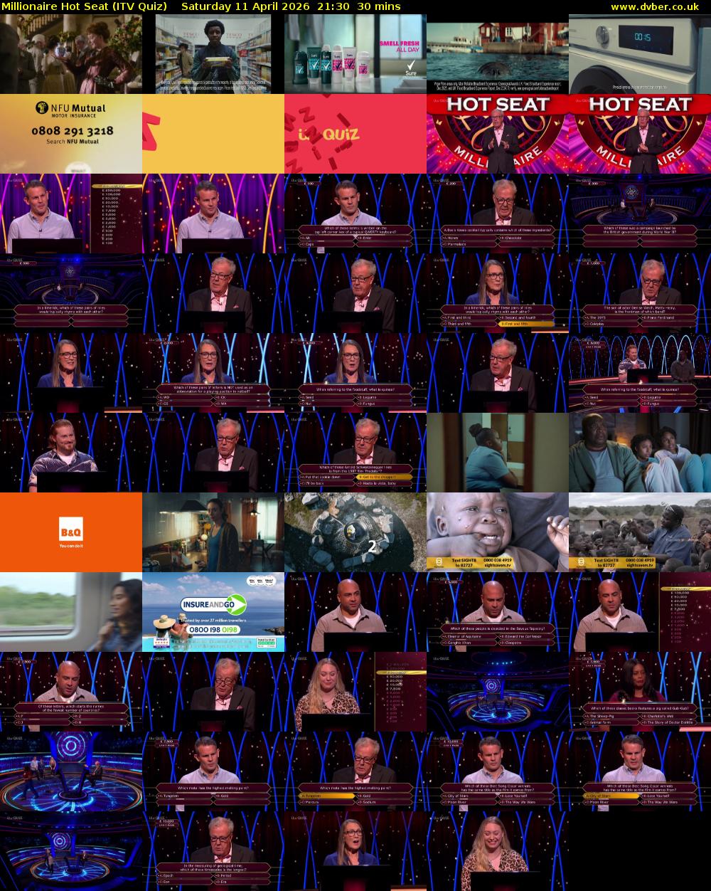 Millionaire Hot Seat (ITV Quiz) Saturday 11 April 2026 21:30 - 22:00