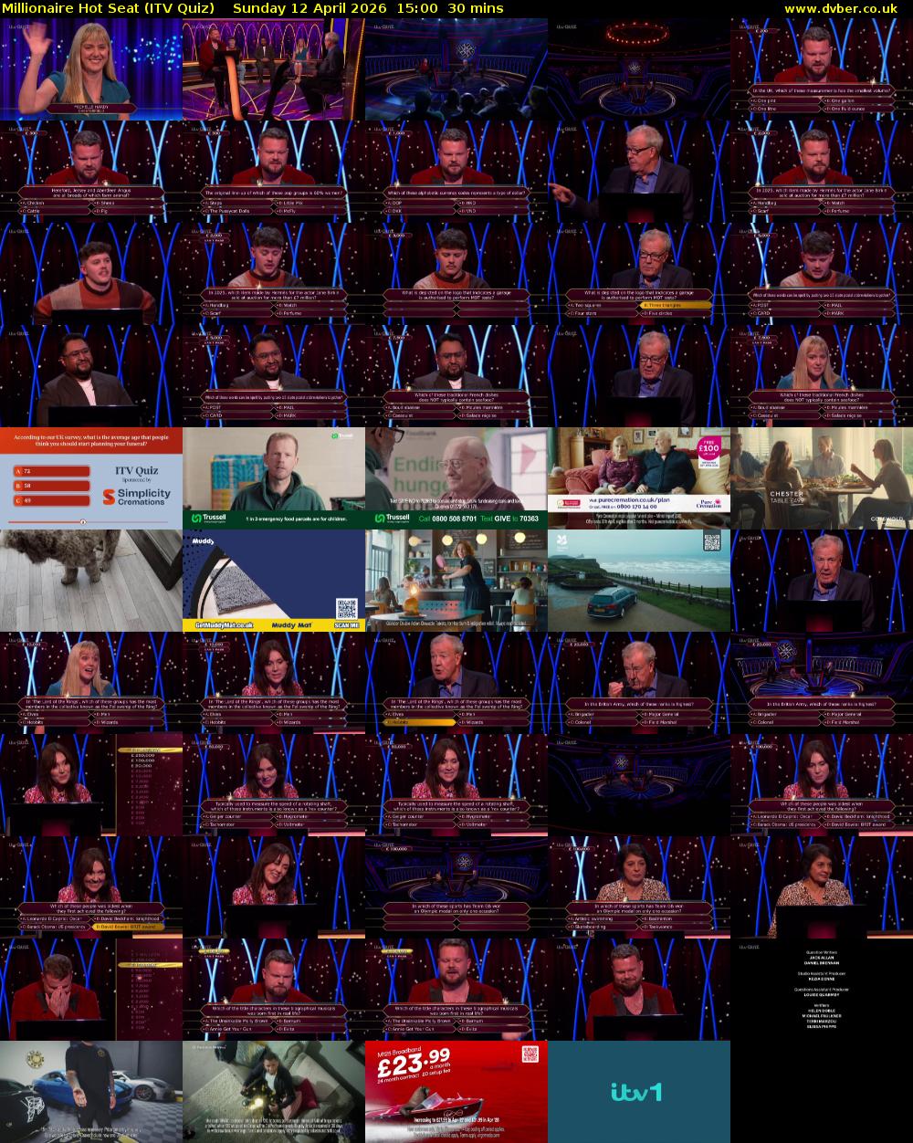 Millionaire Hot Seat (ITV Quiz) Sunday 12 April 2026 15:00 - 15:30