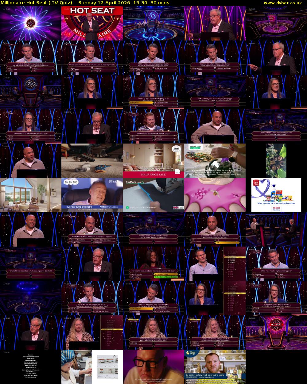 Millionaire Hot Seat (ITV Quiz) Sunday 12 April 2026 15:30 - 16:00