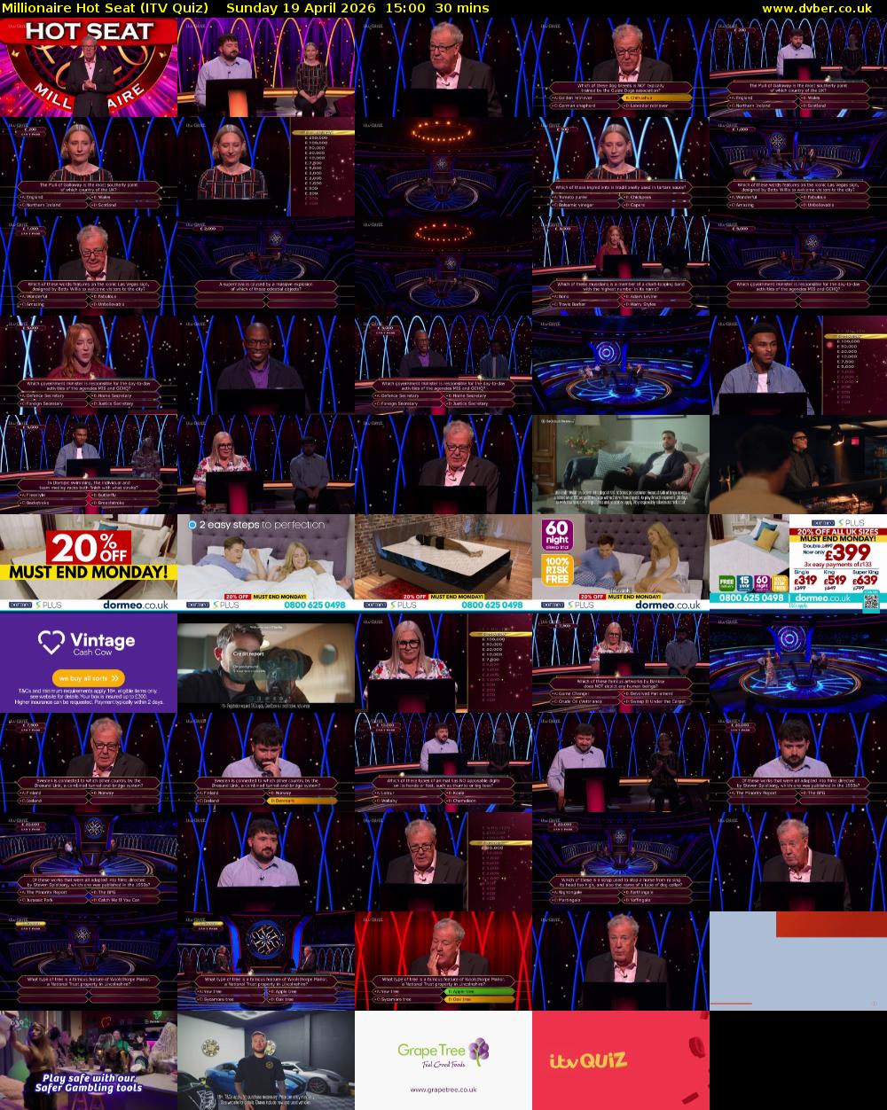 Millionaire Hot Seat (ITV Quiz) Sunday 19 April 2026 15:00 - 15:30