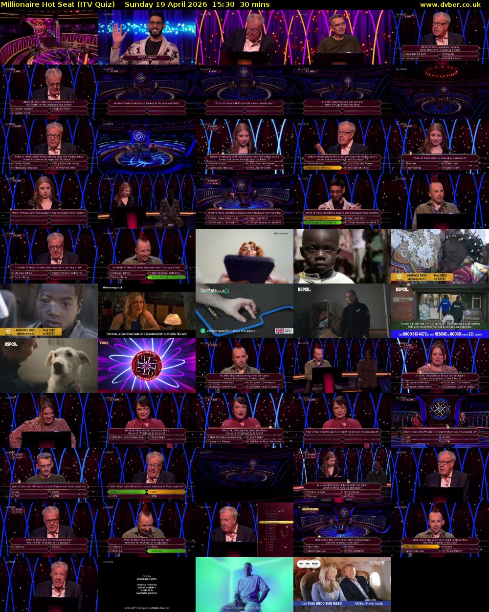 Millionaire Hot Seat (ITV Quiz) Sunday 19 April 2026 15:30 - 16:00