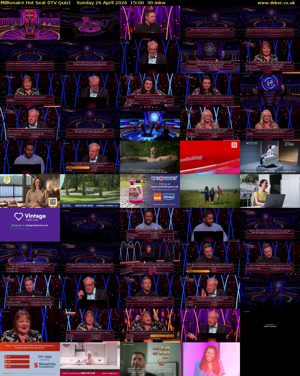 Millionaire Hot Seat (ITV Quiz) Sunday 26 April 2026 15:00 - 15:30