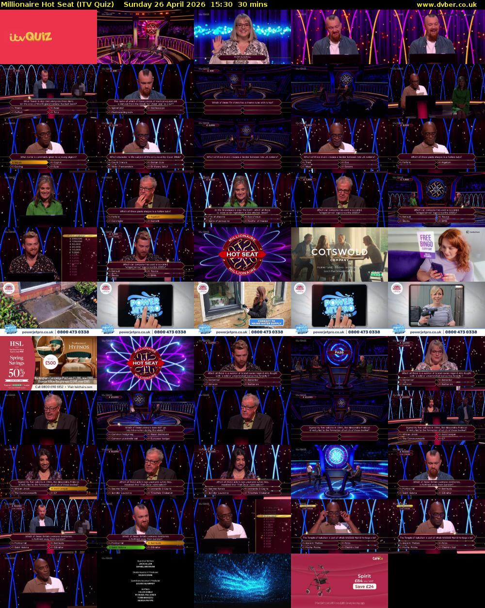 Millionaire Hot Seat (ITV Quiz) Sunday 26 April 2026 15:30 - 16:00