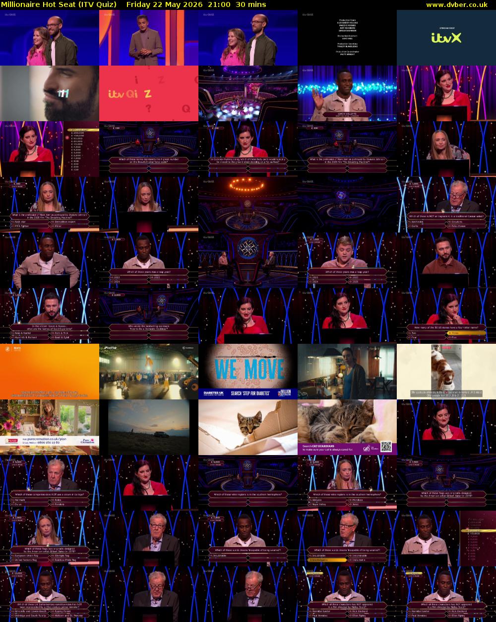 Millionaire Hot Seat (ITV Quiz) Friday 22 May 2026 21:00 - 21:30