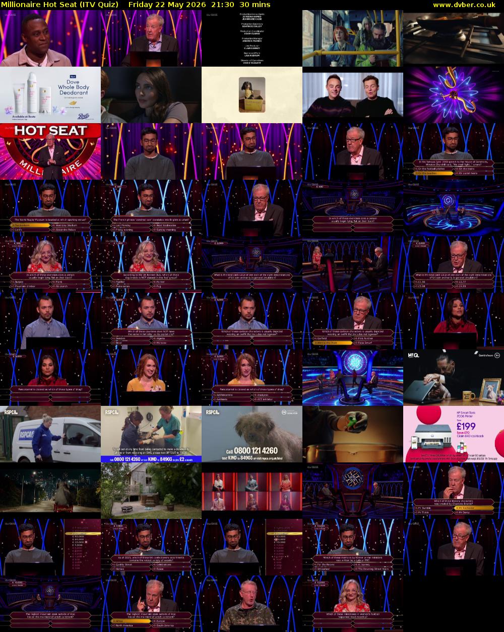 Millionaire Hot Seat (ITV Quiz) Friday 22 May 2026 21:30 - 22:00