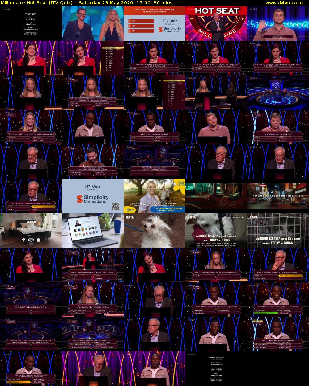 Millionaire Hot Seat (ITV Quiz) Saturday 23 May 2026 15:00 - 15:30