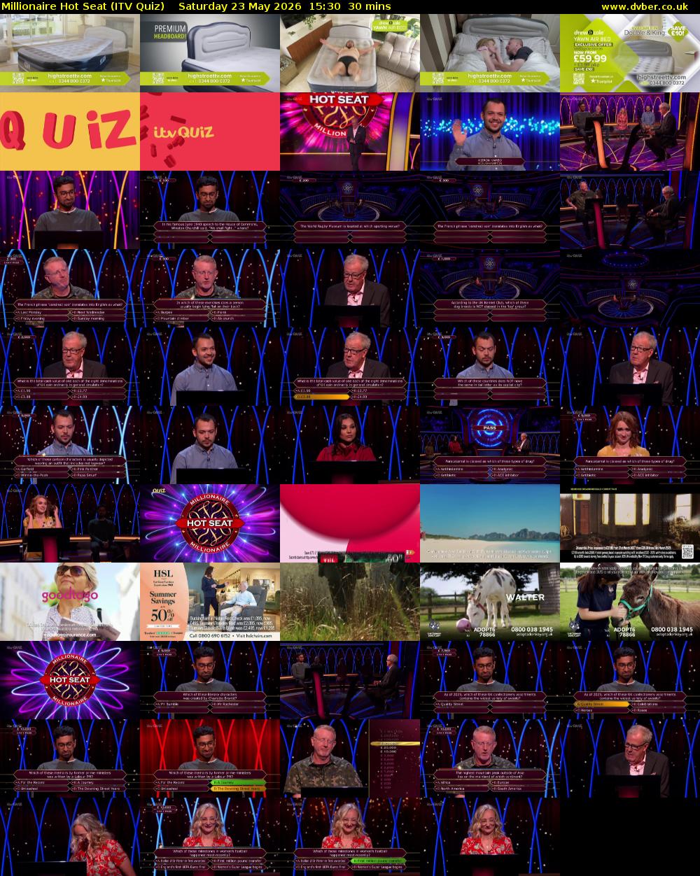 Millionaire Hot Seat (ITV Quiz) Saturday 23 May 2026 15:30 - 16:00