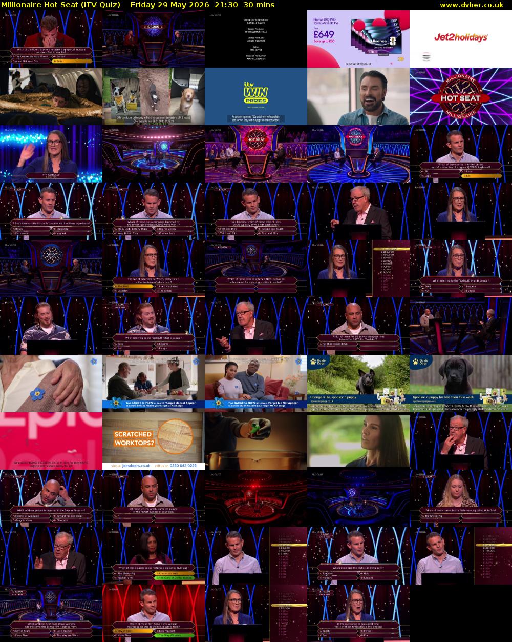 Millionaire Hot Seat (ITV Quiz) Friday 29 May 2026 21:30 - 22:00
