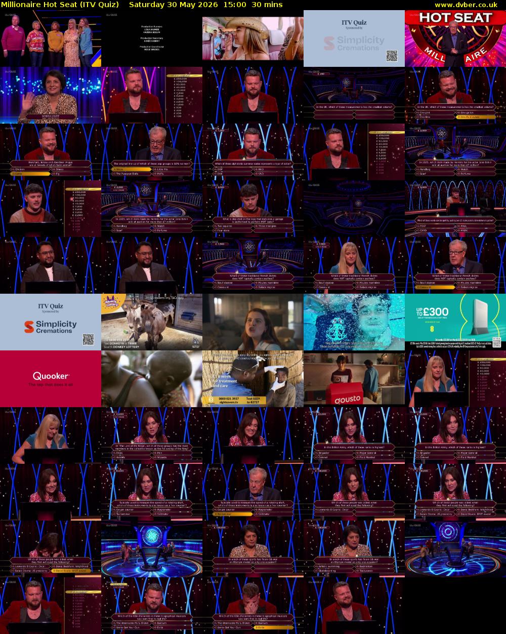 Millionaire Hot Seat (ITV Quiz) Saturday 30 May 2026 15:00 - 15:30
