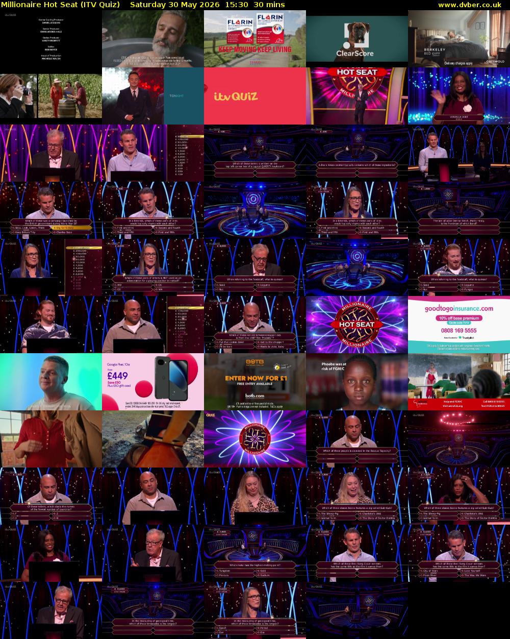 Millionaire Hot Seat (ITV Quiz) Saturday 30 May 2026 15:30 - 16:00