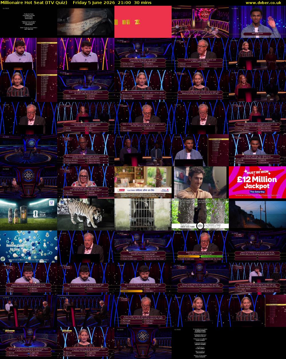Millionaire Hot Seat (ITV Quiz) Friday 5 June 2026 21:00 - 21:30