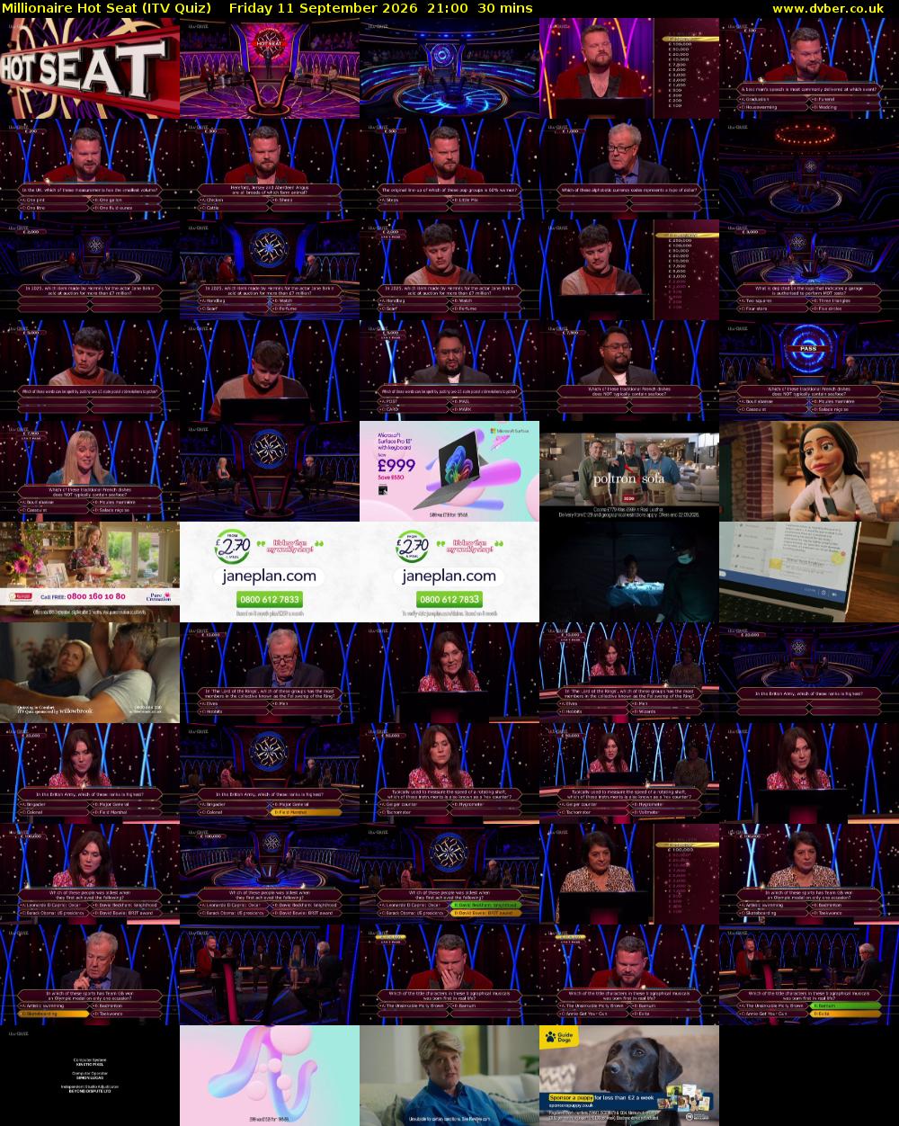 Millionaire Hot Seat (ITV Quiz) Friday 11 September 2026 21:00 - 21:30