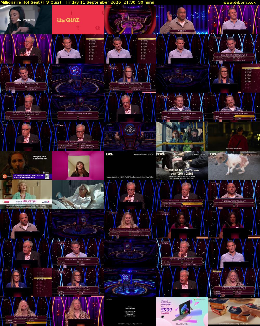 Millionaire Hot Seat (ITV Quiz) Friday 11 September 2026 21:30 - 22:00