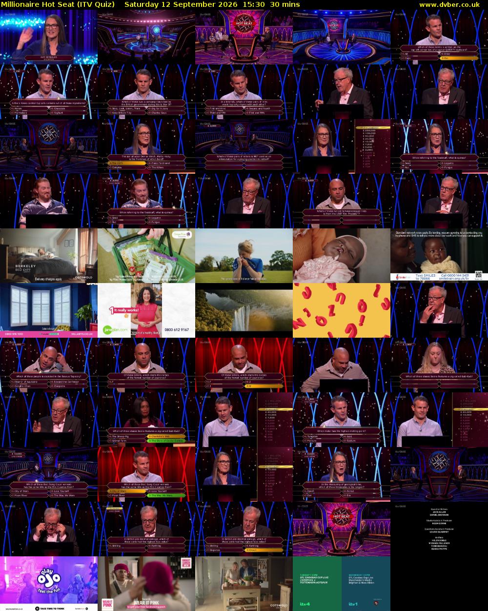 Millionaire Hot Seat (ITV Quiz) Saturday 12 September 2026 15:30 - 16:00