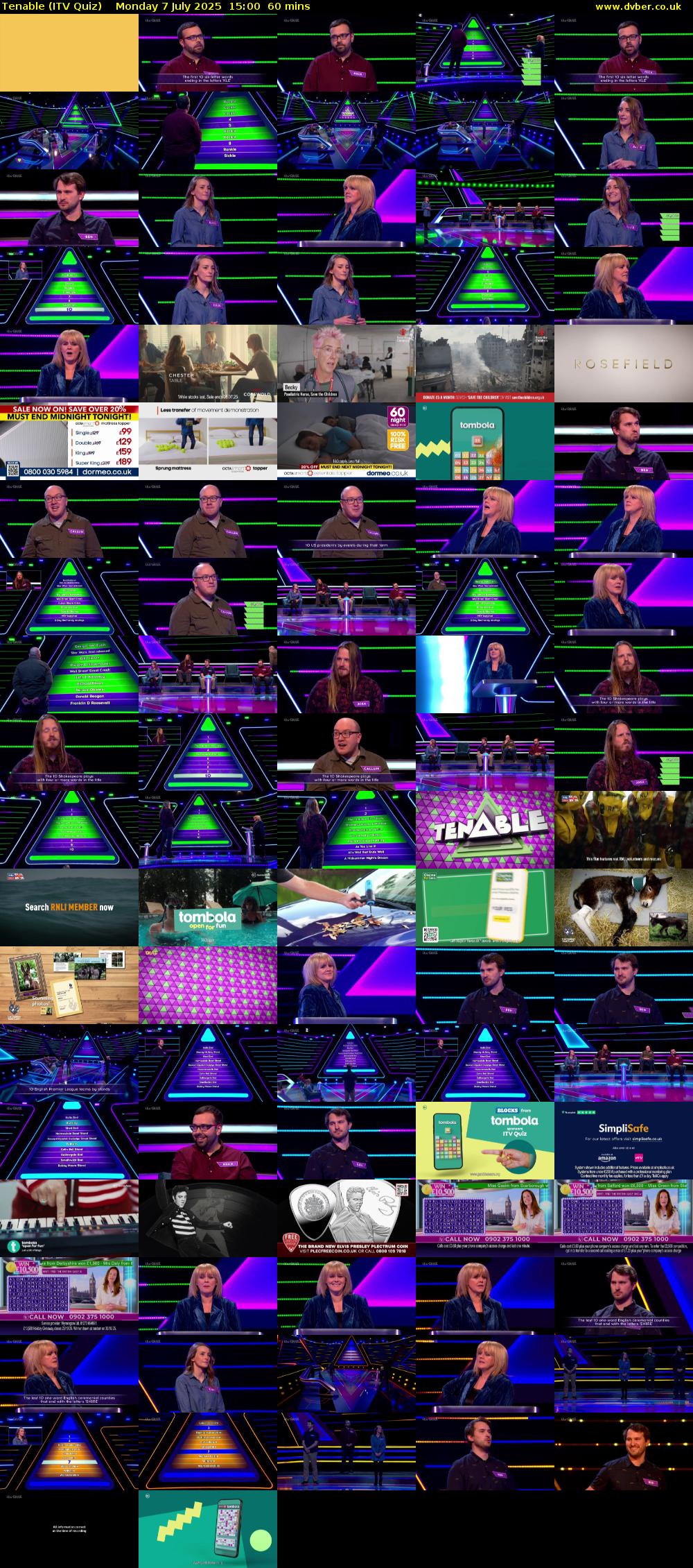 Tenable (ITV Quiz) Monday 7 July 2025 15:00 - 16:00