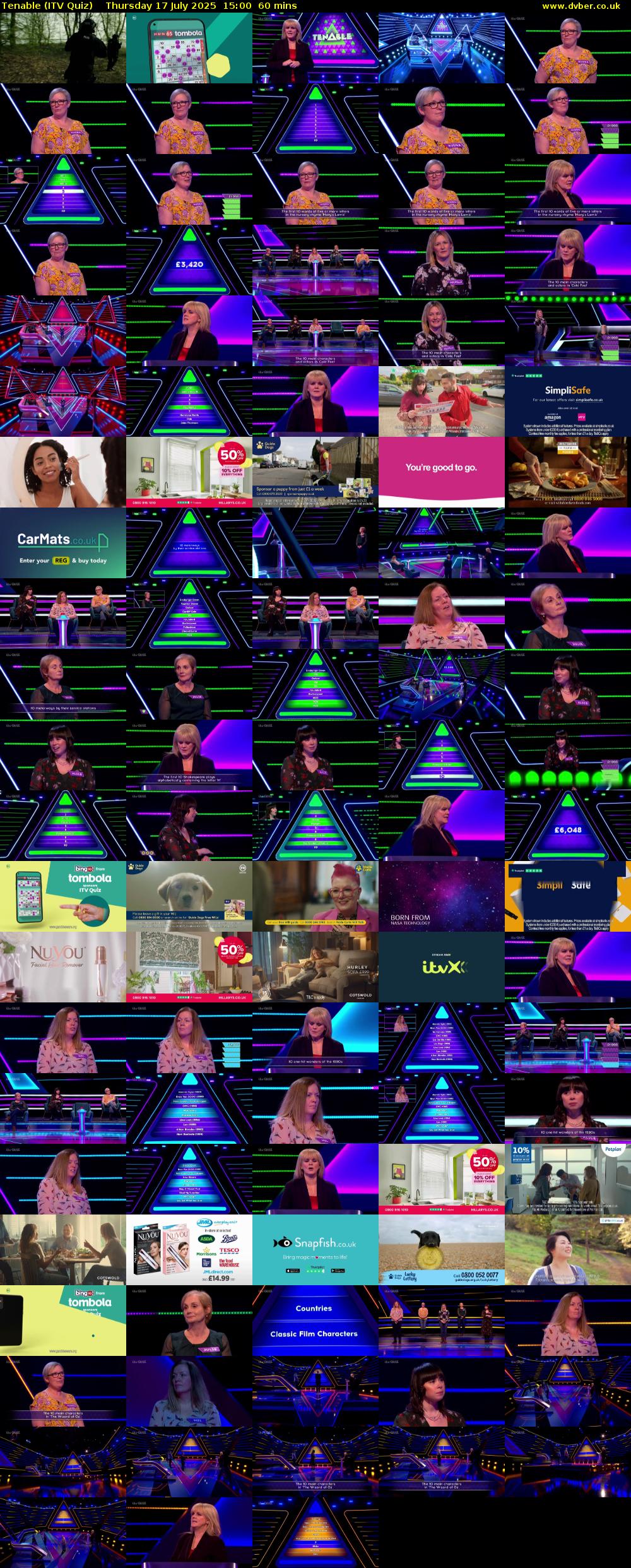 Tenable (ITV Quiz) Thursday 17 July 2025 15:00 - 16:00