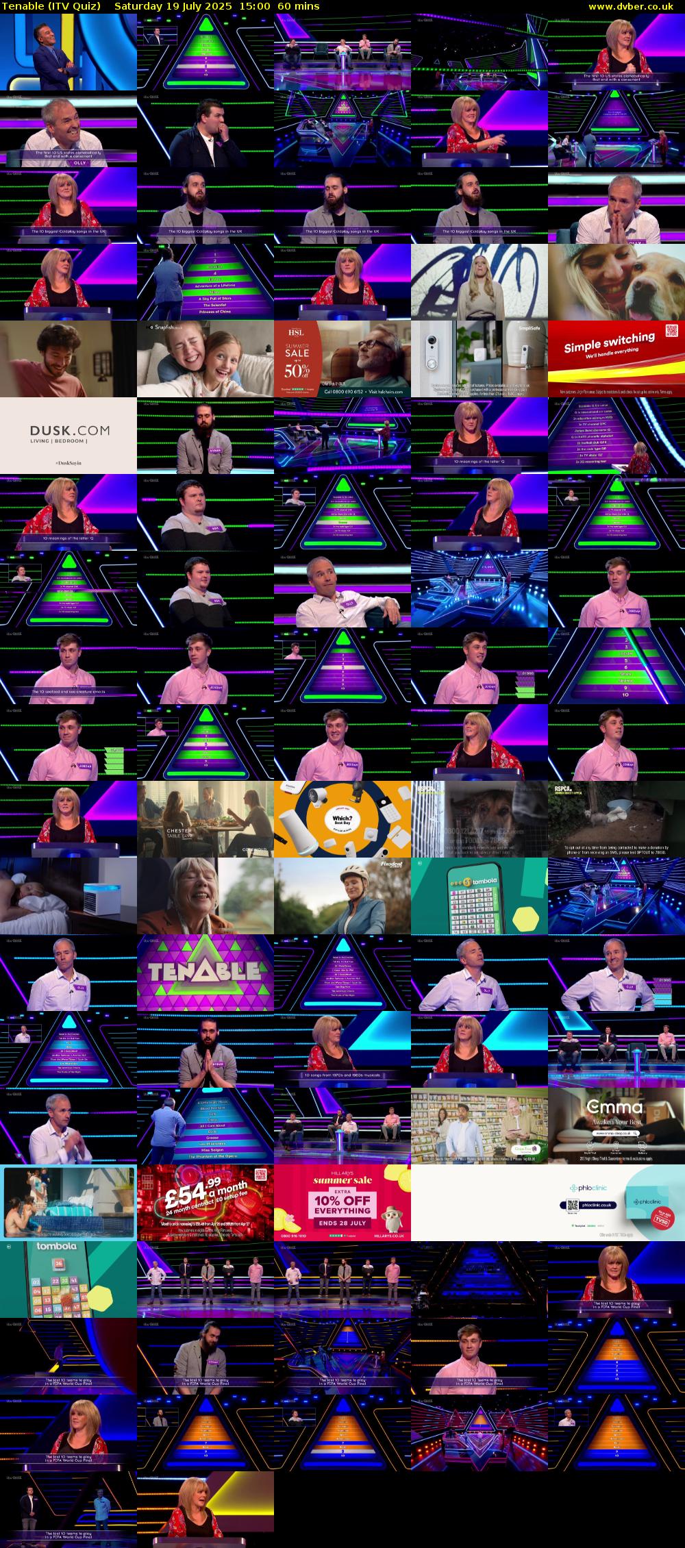 Tenable (ITV Quiz) Saturday 19 July 2025 15:00 - 16:00
