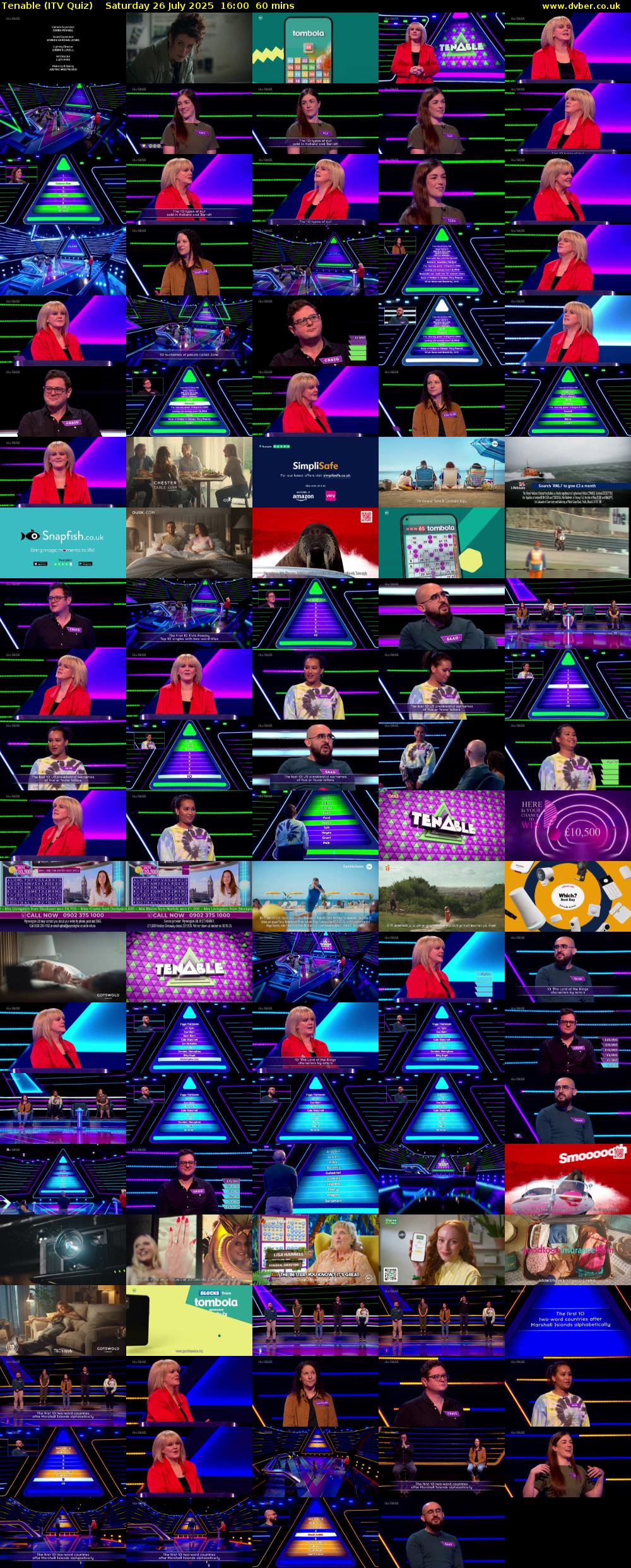 Tenable (ITV Quiz) Saturday 26 July 2025 16:00 - 17:00