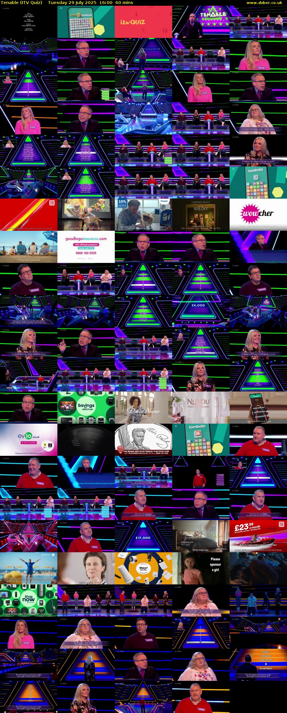 Tenable (ITV Quiz) Tuesday 29 July 2025 16:00 - 17:00
