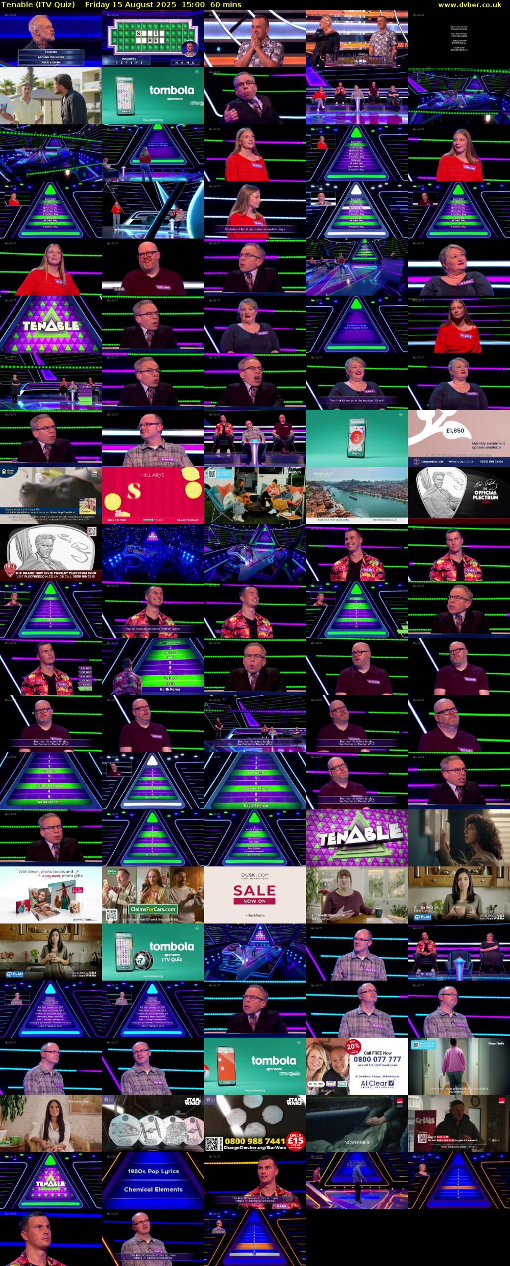 Tenable (ITV Quiz) Friday 15 August 2025 15:00 - 16:00