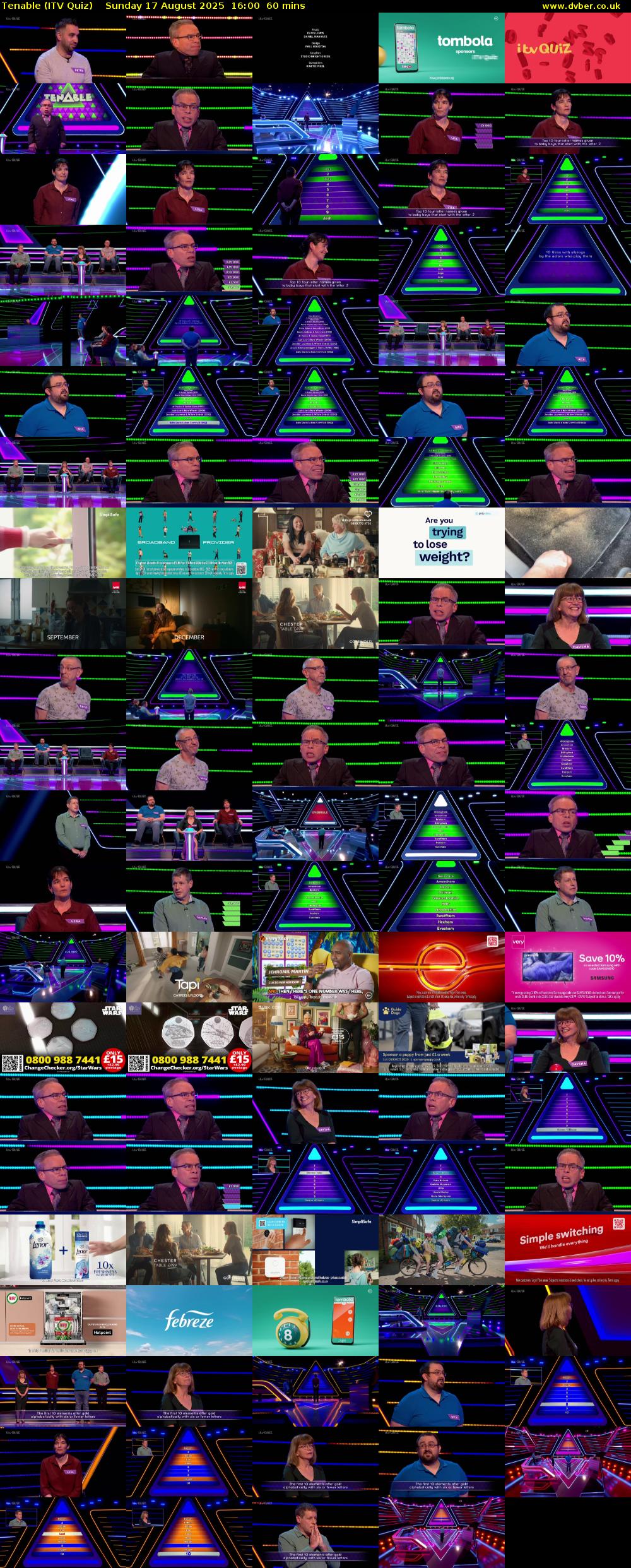 Tenable (ITV Quiz) Sunday 17 August 2025 16:00 - 17:00