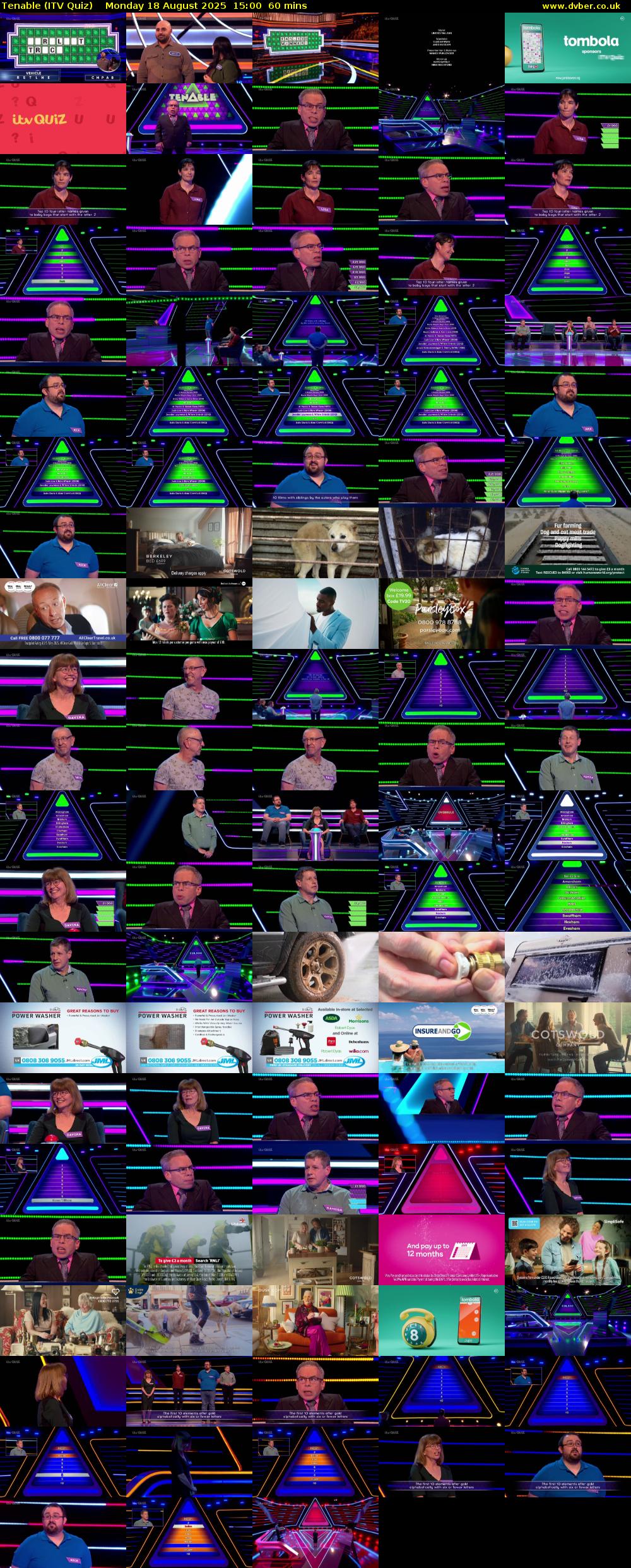 Tenable (ITV Quiz) Monday 18 August 2025 15:00 - 16:00