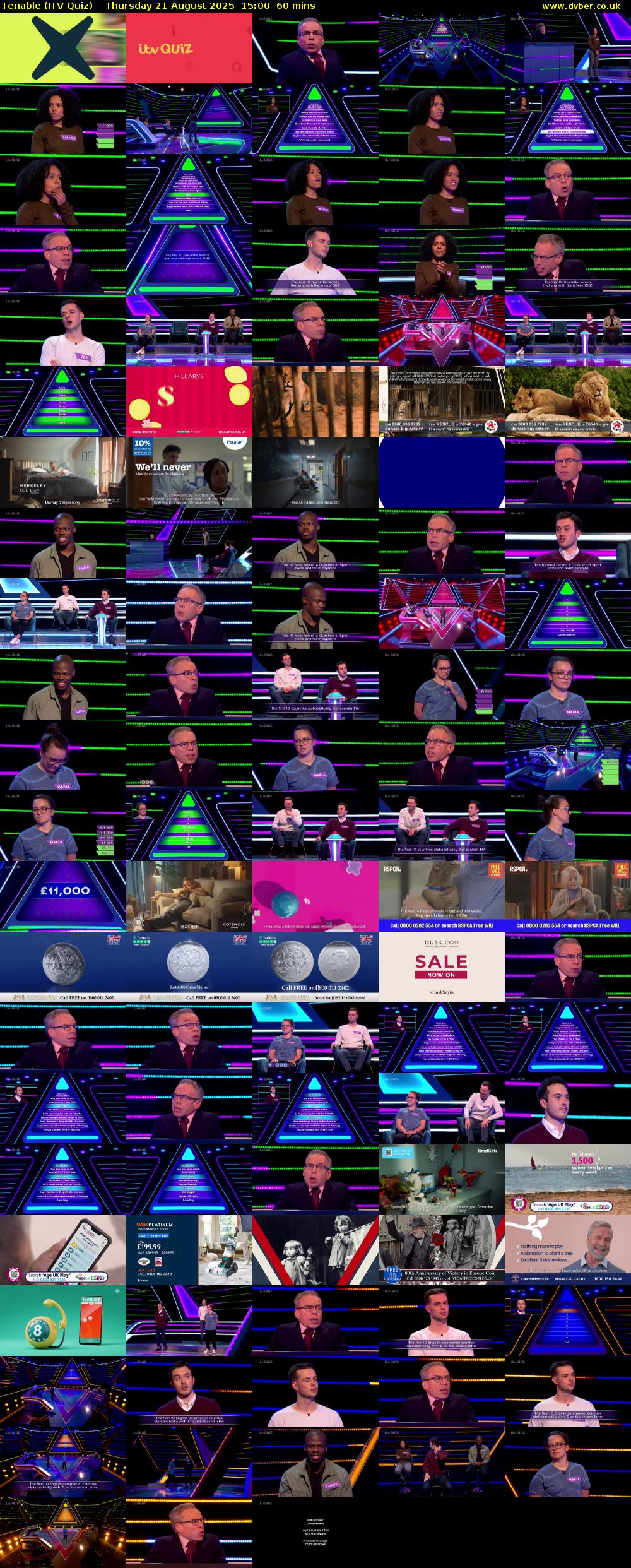 Tenable (ITV Quiz) Thursday 21 August 2025 15:00 - 16:00