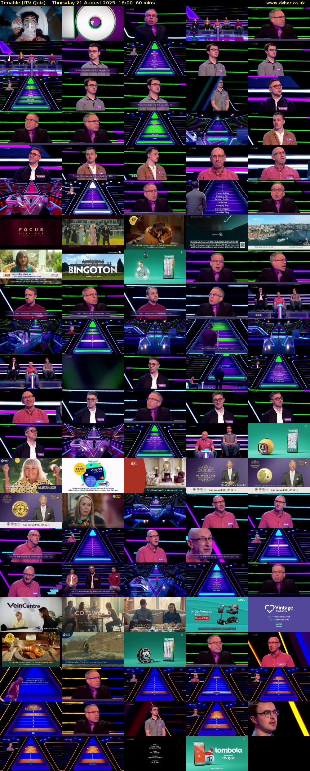 Tenable (ITV Quiz) Thursday 21 August 2025 16:00 - 17:00