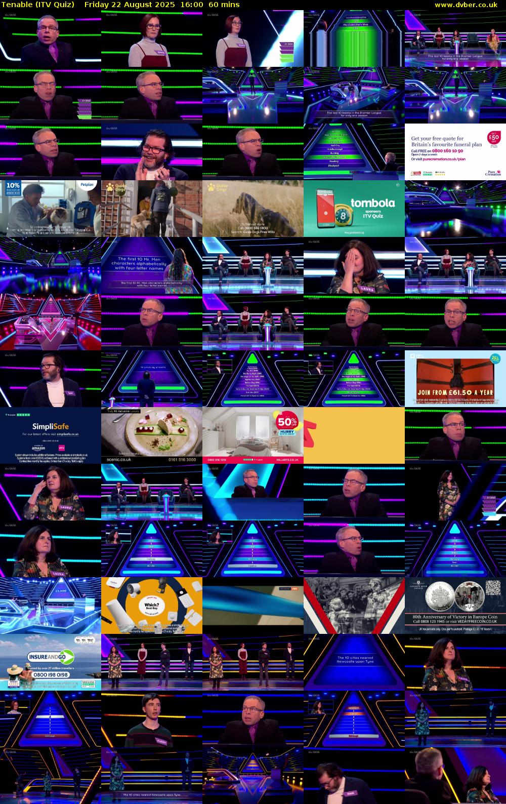 Tenable (ITV Quiz) Friday 22 August 2025 16:00 - 17:00
