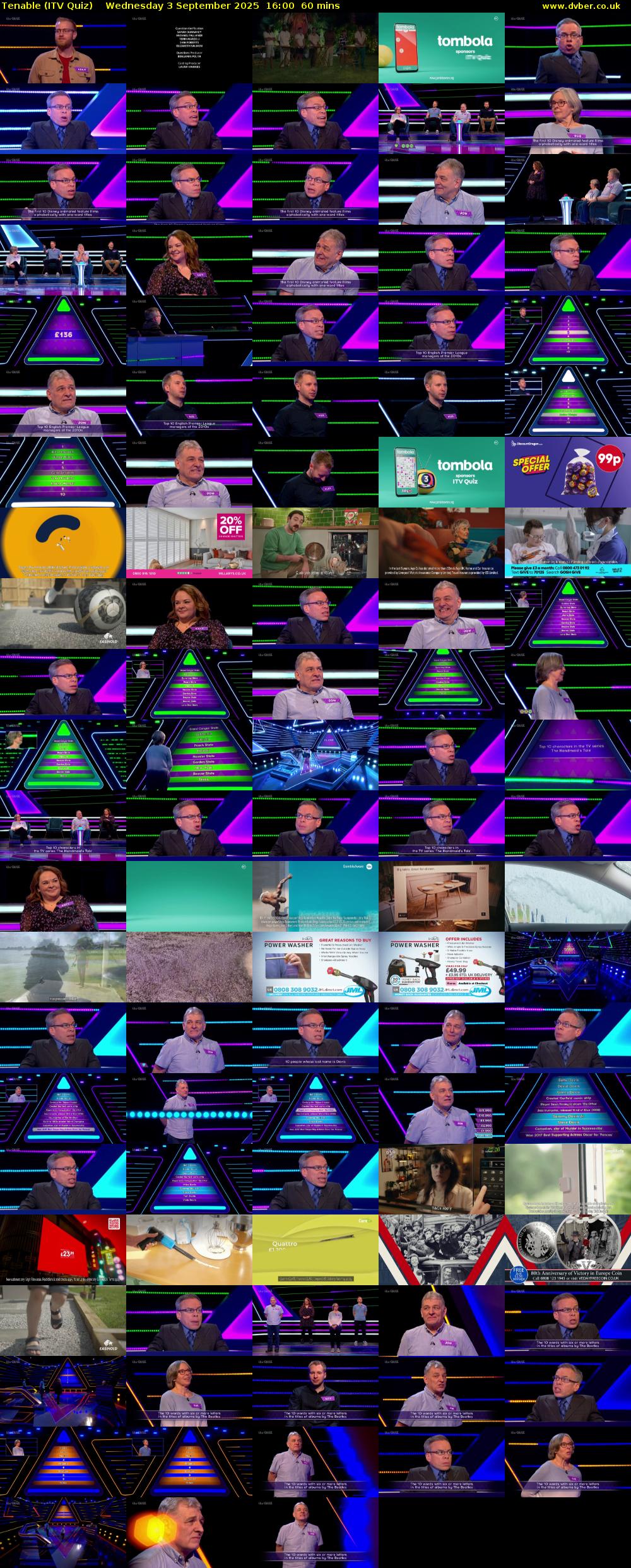 Tenable (ITV Quiz) Wednesday 3 September 2025 16:00 - 17:00