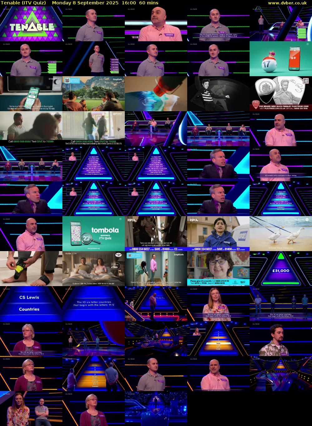 Tenable (ITV Quiz) Monday 8 September 2025 16:00 - 17:00