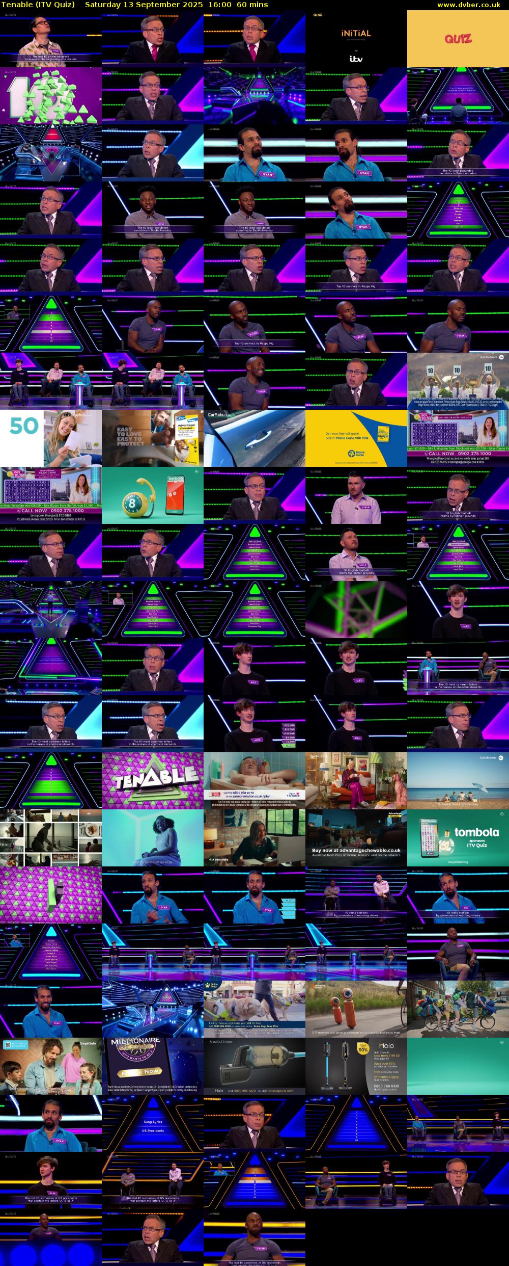 Tenable (ITV Quiz) Saturday 13 September 2025 16:00 - 17:00
