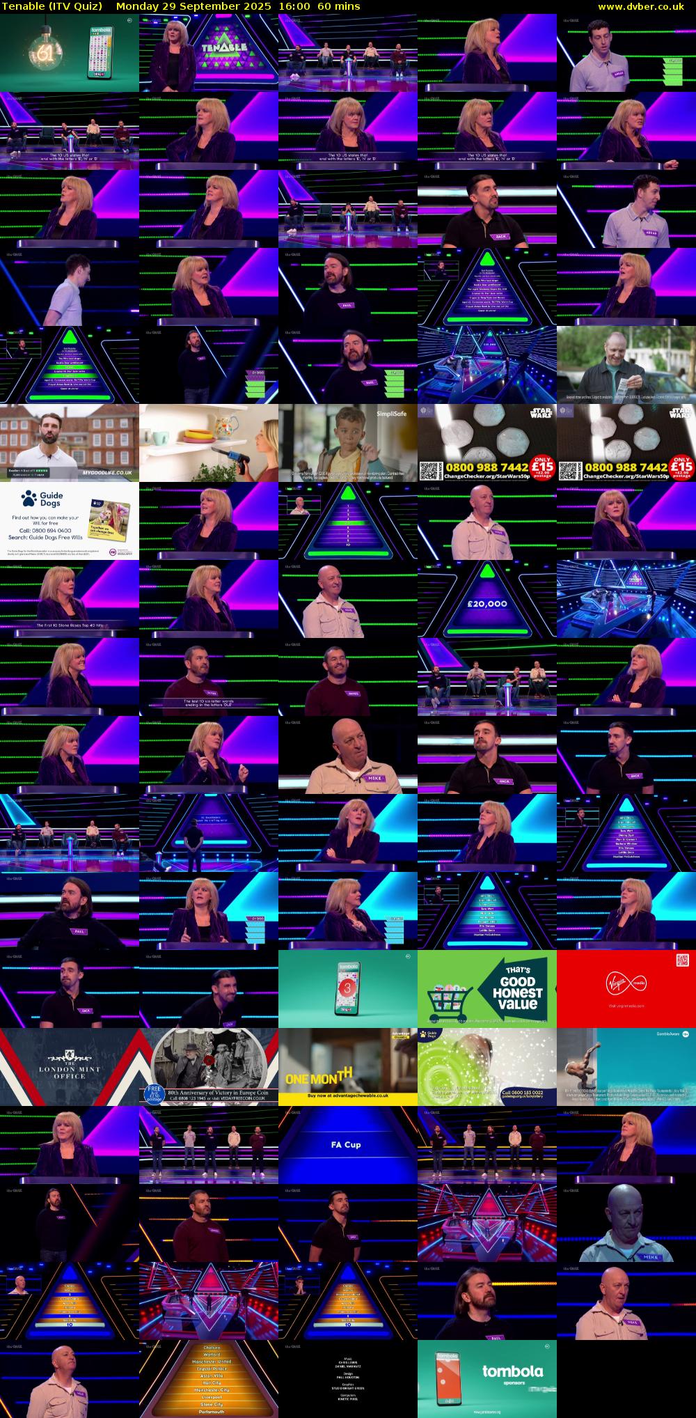 Tenable (ITV Quiz) Monday 29 September 2025 16:00 - 17:00