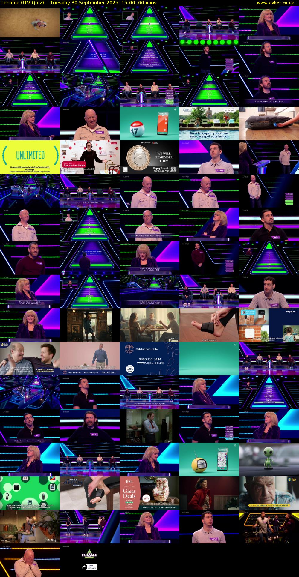 Tenable (ITV Quiz) Tuesday 30 September 2025 15:00 - 16:00