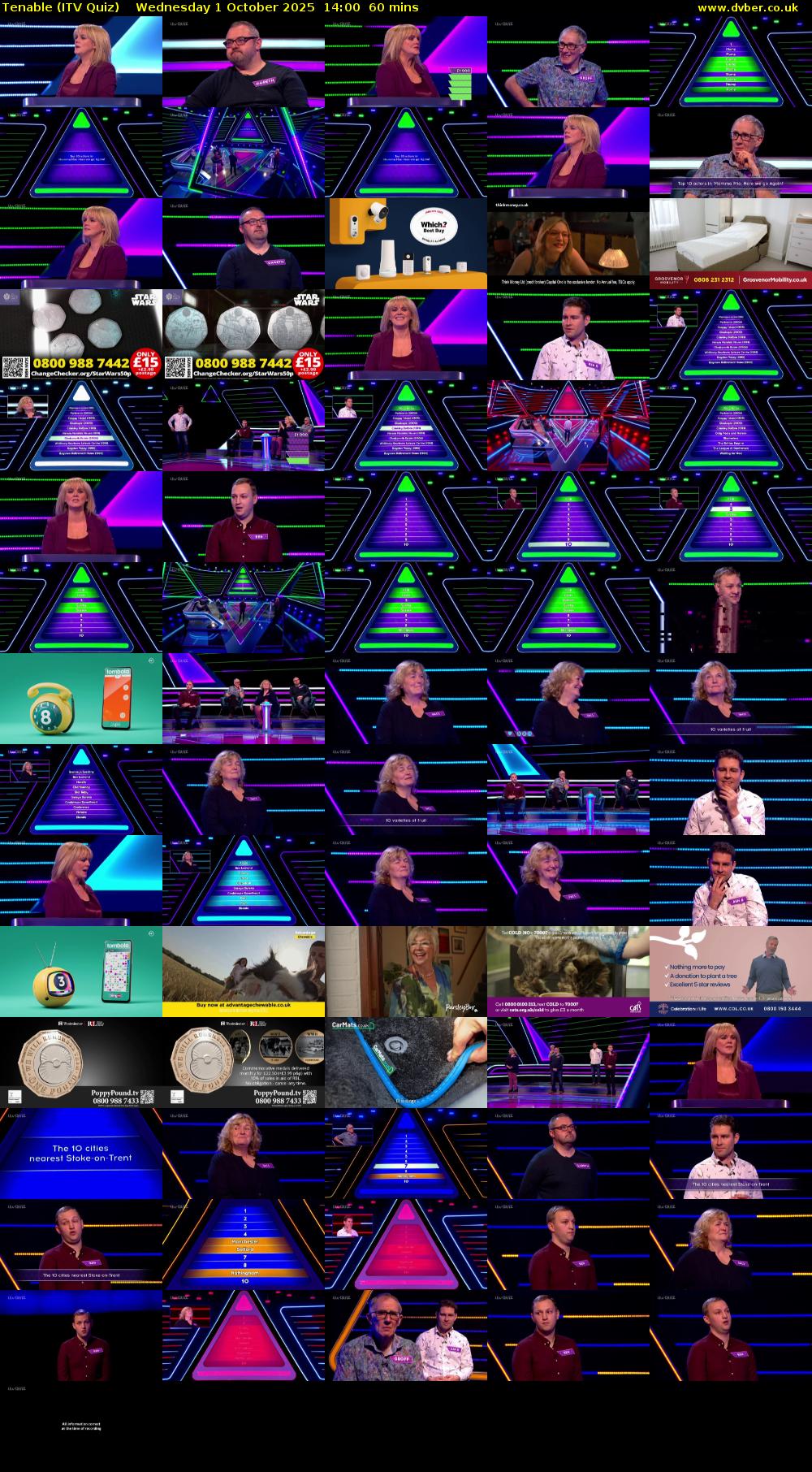 Tenable (ITV Quiz) Wednesday 1 October 2025 14:00 - 15:00