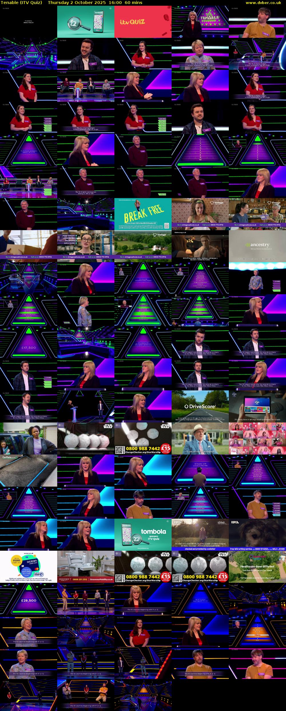 Tenable (ITV Quiz) Thursday 2 October 2025 16:00 - 17:00