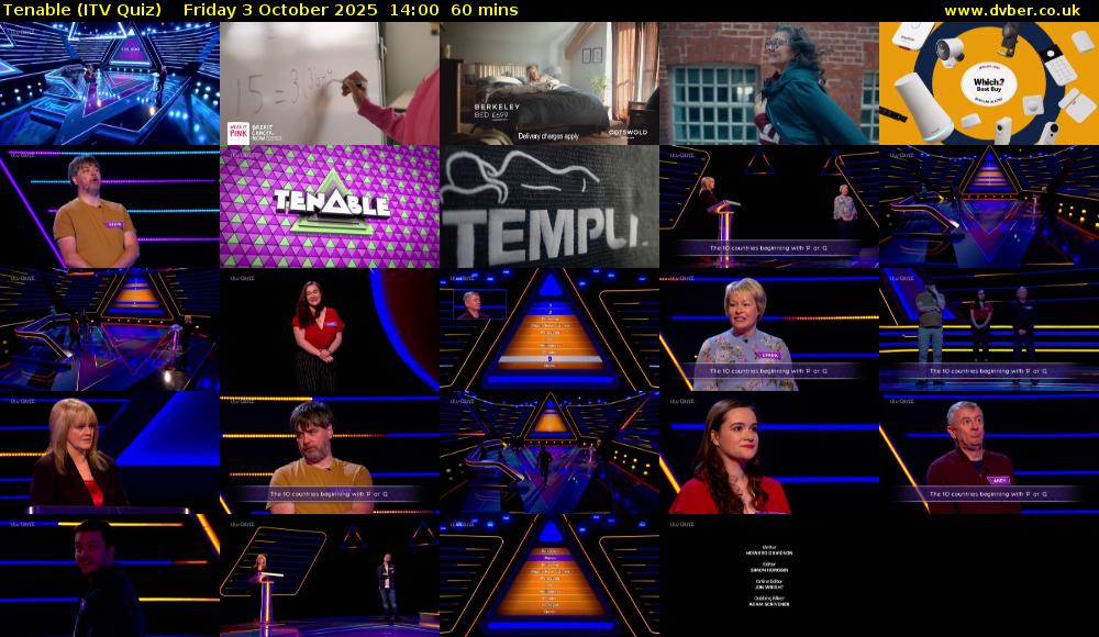 Tenable (ITV Quiz) Friday 3 October 2025 14:00 - 15:00