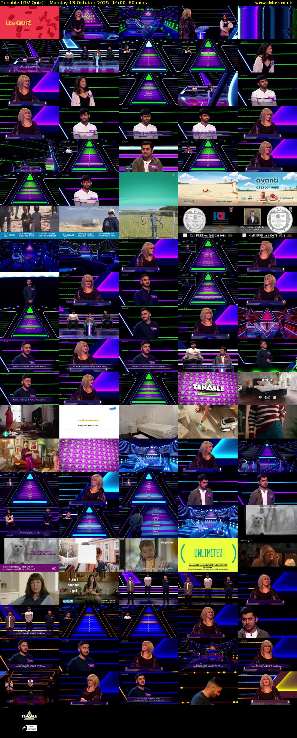Tenable (ITV Quiz) Monday 13 October 2025 14:00 - 15:00
