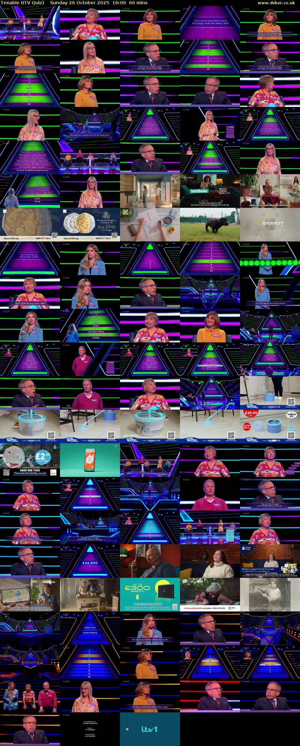 Tenable (ITV Quiz) Sunday 26 October 2025 16:00 - 17:00